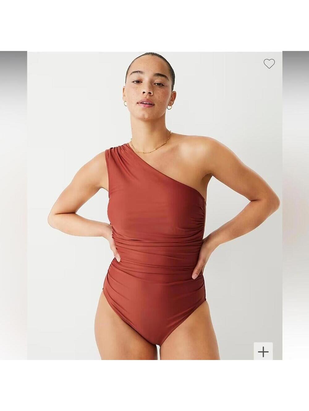 🆕 J. Crew Ruched Asymmetrical One Piece Rust Red Fan Blogger Fav NWT